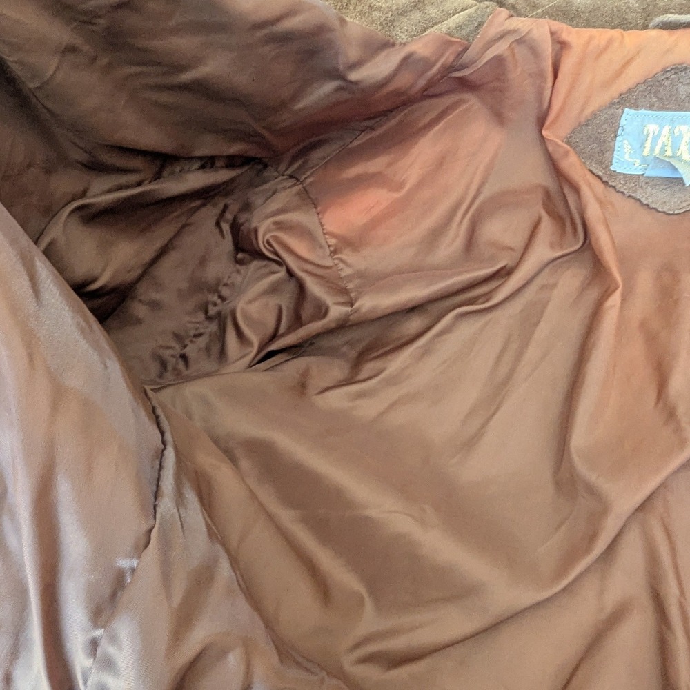 Vtg 80s Taxi Jacket Brown Camel Suede Fringe Western Cropped Womens S Boxy Fit - Picture 11 of 11